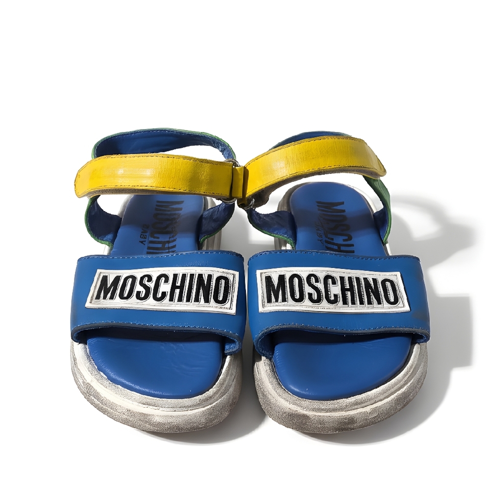 Moschino Baby boy's blue leather logo sandals EU Sz 26 US Sz 10